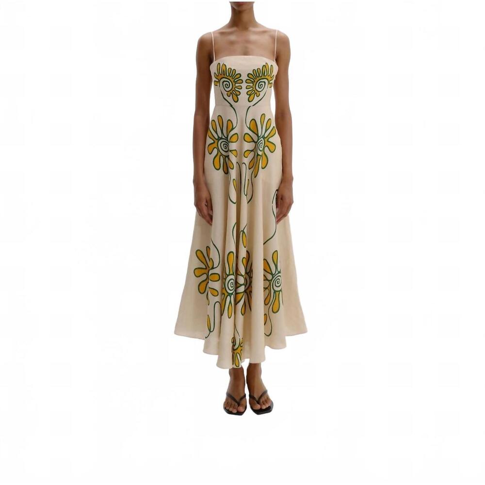 NEW CALA DE LA CRUZ sand delta maxi dress in ivory